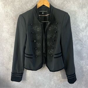 White House Black Market Jacket Women 4 Black Military Embroidered Blazer Button